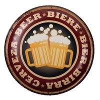 Clayre & Eef Tekstbord Ø 35 cm Rood Geel Ijzer Beer Wandbord Rood Wandbord - thumbnail