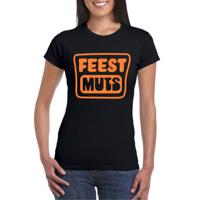 Verkleed T-shirt voor dames - feest muts - zwart - glitter oranje - carnaval/themafeest