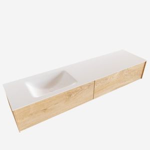 Badkamermeubel BWS Madrid Washed Oak 180x45x30 cm Mat Witte Solid Surface Wastafel Links (2 lades, 0 kraangaten)