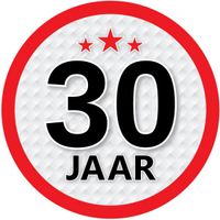 30 jaar leeftijd sticker rond 15 cm verjaardag versiering - thumbnail