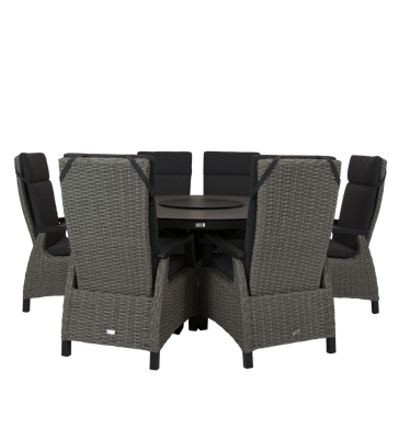 Qopps Perth tuintafel 150 rond antraciet met Orlon verstelbare tuinstoel