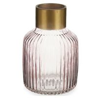 Bloemenvaas - luxe decoratie glas - roze transparant/goud - 14 x 22 cm