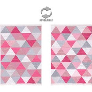 Tapijtenloods Vloerkleed Wasbaar Dubbelzijdig Laagpolig Boho Kelim Tapijtloper Roze- 50x80 CM