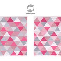 Tapijtenloods Vloerkleed Wasbaar Dubbelzijdig Laagpolig Boho Kelim Tapijtloper Roze- 50x80 CM - thumbnail
