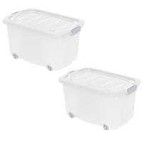 Opberg box/doos met wieltjes - 2x - kunststof - 60 x 39 x 32 cm - opruimen - organiseren