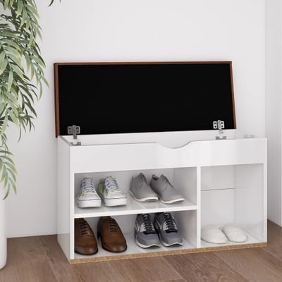 VidaXL Schoenenbank met kussen 80x30x47 cm bewerkt hout hoogglans wit