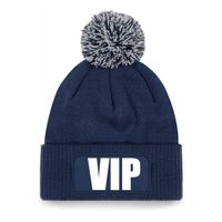 VIP muts/beanie met pompon - onesize - unisex - navy - thumbnail