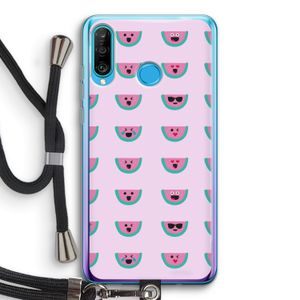 Smiley watermeloenprint: Huawei P30 Lite Transparant Hoesje met koord