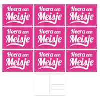 Hoera een meisje ansichtkaart - 10x - wenskaart - geboorte - geboren - kraamcadeau - A5 - roze - kar