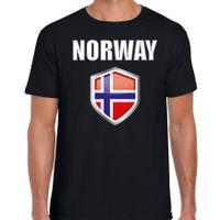 Noorwegen landen supporter t-shirt met Noorse vlag schild zwart heren - thumbnail