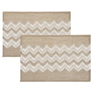 Set van 8x stuks placemats zigzag lijnen wit jute 45 x 30 cm