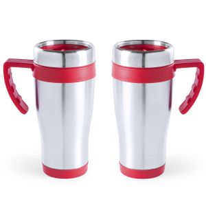 2x stuks rVS thermosbeker/warm houd beker rood 500 ml