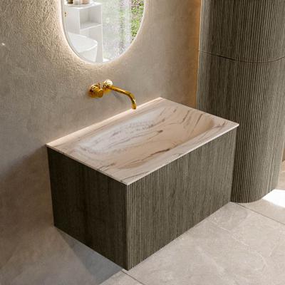 Badmeubel Mondiaz Kurve-Dlux | 70 cm | Meubelkleur Shadow | Wastafelkleur Nata | Solid surface | Wasbak midden spoelbak | Zonder kraangat(en)