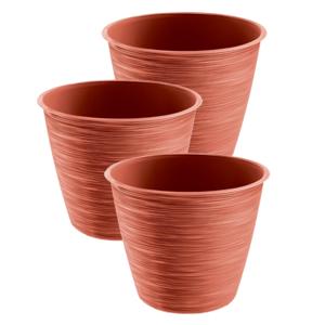 Plantenpot/bloempot paintstripe - 3x stuks - kunststof - rood - 15 x 12 cm - stijlvol