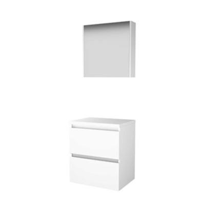 Basic-Line Comfort 46 Badkamermeubelset - 60 x 46 cm - Greeploos - 2 Lades - Wastafelblad - Spiegelkast - Ice White