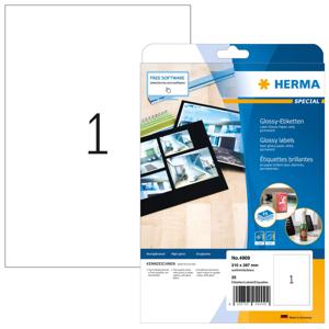 Herma 4909 Universele etiketten 210 x 297 mm Papier, glanzend Wit 25 stuk(s) Permanent hechtend Laser (zwart/wit), Kopiëren (zwart/wit), Laser (kleur),