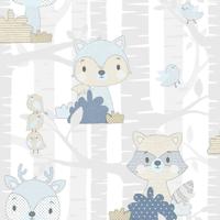 Noordwand Noordwand Behang baby Forest Animals wit en blauw - thumbnail