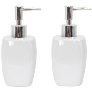 Zeeppompje/zeepdispenser Montreal - 2x - keramiek - wit - 7 x 16 cm - 260 ml