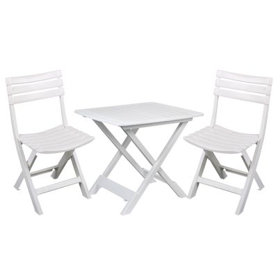 Klapstoelen 2x met bijzettafeltje set - buiten - wit - kunststof