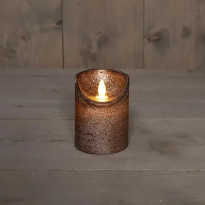 Anna&apos;s Collection LED kaars flame effect rustiek 7.5x10cm brons 1 stuks