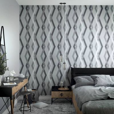 Noordwand behang topchic graphic lines diamonds grijs en zwart