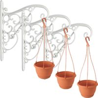 Set van 3x stuks witte Akant sierlijke bloempothanger met hangende terracotta bloempot 2 liter Set van 3x stuks witte Akant sierlijke bloempothanger met hangende terracotta bloempot 2 liter