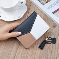 Korte lederen vrouwen rits portemonnee lambrisering portefeuilles trendy Coin Purse (zwart)