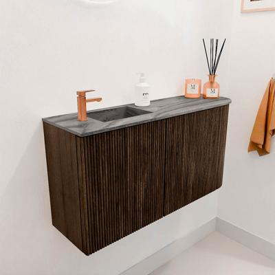 Toiletmeubel Mondiaz Joya Dlux | 81.6 cm | Meubelkleur Walnut | Faye wastafel Sombra Wasbak Links | 1 kraangat