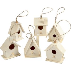 6x Houten hobby knutsel vogelhuisje 7 cm