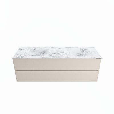 MONDIAZ VICA-DLUX 150cm badmeubel onderkast Linen 2 lades. Inbouw wastafel CLOUD dubbel 2 kraangaten, kleur Glace.