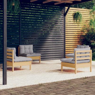 4-delige Loungeset met grijze kussens grenenhout