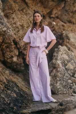 Maggie pinstripe jumpsuit - pale pink/dark blue - 12802
