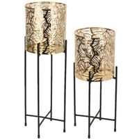 Set van 2x stuks plantenpotten goud op metalen standaard 35 cm en 45 cm hoogte