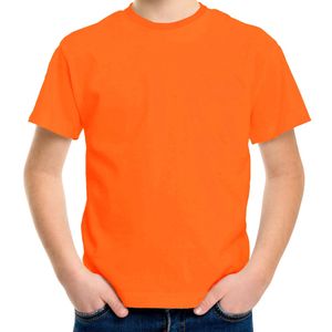 Oranje basic t-shirt met ronde hals voor kinderen / unisex van katoen  XL (164-176)  -