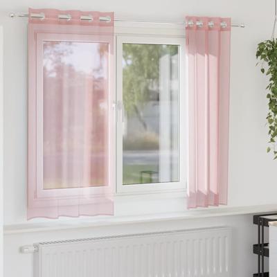 Gordijnen voile met doorvoertules 2 st 140x140 cm roze