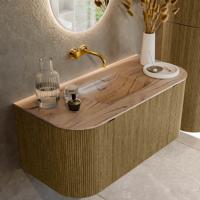Badmeubel Mondiaz Kurve-Dlux | 100 cm | Meubelkleur Dusk | Wastafelkleur Arena | Solid surface | Wasbak midden spoelbak | Zonder kraangat(en)