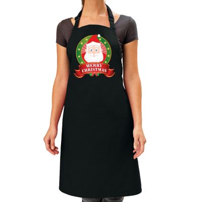 Kerstman / Merry Christmas Kerst cadeau schort zwart voor volwassenen