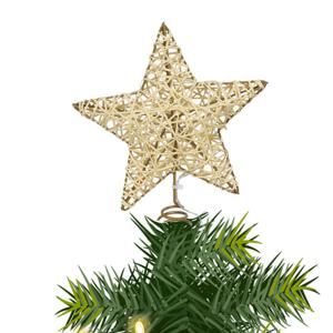 Kleine verlichte kerst piek - ster - goud - 15 cm - met 15 leds - kunststof - kerstboompiek