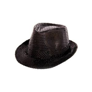 Zwarte trilby glitter party hoedje met pailletten