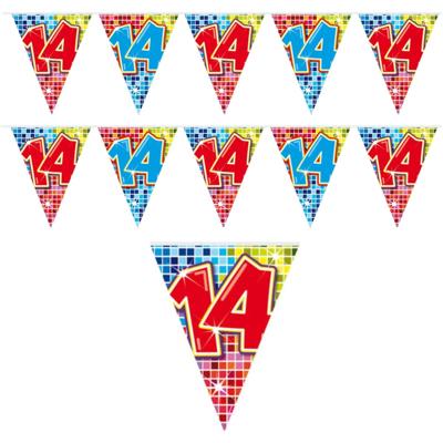 Mini vlaggenlijn 14 jaar - 2x - 3 meter - plastic - 14e verjaardag slinger