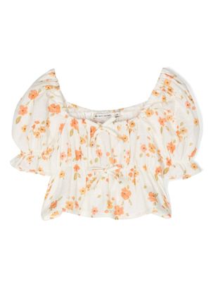 THE NEW SOCIETY blouse fleurie à manches bouffantes - Tons neutres
