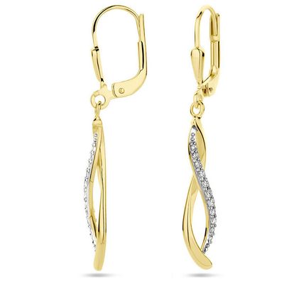 Oorhangers Franse Haak geelgoud-zirconia wit 5 x 37 mm