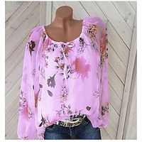 Dames Blouse Bloemig Grafisch Casual Dagelijks Lange mouw Blouse Overhemd Ronde hals Veters Basic Elegant Groen Wit blauw S - thumbnail