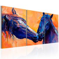 Schilderij - Blauwe Paarden , 3 luik - thumbnail