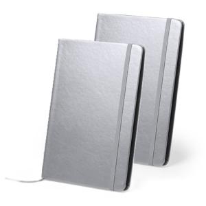 Luxe pocket schrift harde kaft - 2x - 21 x 15 cm - kleur zilver - 80 blanco pagina