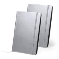 Luxe pocket schrift harde kaft - 2x - 21 x 15 cm - kleur zilver - 80 blanco pagina