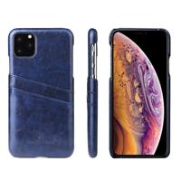 Fierre Shann retro olie Wax textuur PU lederen draagtas met kaartsleuven voor iPhone 11 (blauw)