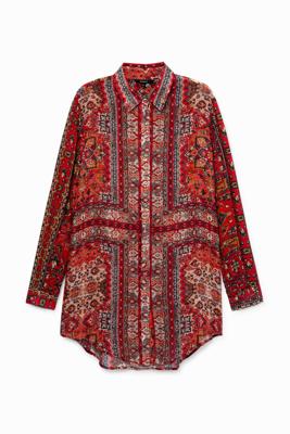 Lang shirt met etnische sierranden - RED - S