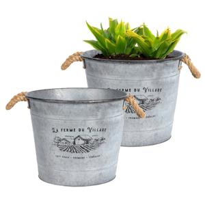 Plantenpot/bloempot emmer voor buiten - 2x - zink - zilver - D38 x H31 cm