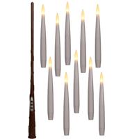 Zwevende LED kaarsen - 10x stuks - wit - 15 cm - magische toverstaf - afstandsbediening